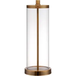 360 Lighting 26" High Cylinder Country Cottage Table Lamps Set Of 2 Fillable Clear Gold Finish Glass Metal White Shade Living Room Bedroom Bedside -Lighting Specialty Store GUEST c756df7d 2d97 4e5d a037 eaeb94802bfb