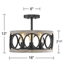 Franklin Iron Works Salima Rustic Farmhouse Ceiling Light Semi Flush Mount 16" Wide Black Gray Wood 3-Light For Bedroom Kitchen Living Room Hallway 16 Franklin Iron Works Salima Rustic Farmhouse Ceiling Light Semi Flush Mount 16" Wide Black Gray Wood 3-Light For Bedroom Kitchen Living Room Hallway -Lighting Specialty Store GUEST c8234147 bcbf 47e2 b9cc cf9082df9b75