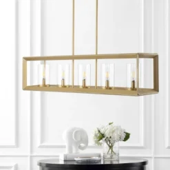 LED 5-Light Metal/Glass Anna Linear Pendant - JONATHAN Y -Lighting Specialty Store GUEST c8646620 5a04 4cf7 8845 38626f7d3fed