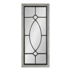 13" X 30" Bakersfiel Windowpane Wall Mirror Gray - Kate & Laurel All Things Decor
