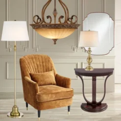 Kathy Ireland Sterling Estate Golden Bronze Pendant Chandelier 26 1/2" Wide Rustic Champagne Bowl Shade 3-Light Fixture For Dining Room Kitchen Island -Lighting Specialty Store GUEST c969f54c ccd9 44f6 88f1 b321a159e455