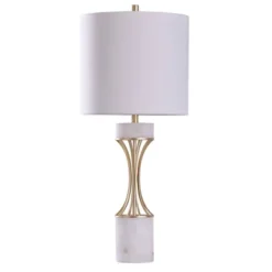 Abyaz Concave Metal Table Lamp With Marble Accent Drum Shade Gold - StyleCraft -Lighting Specialty Store GUEST ca2fdc6a 4208 4ccd b709 472c71c89180