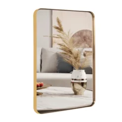 ANDY STAR Modern Decorative 20 X 28 Inch Rectangular Wall Mounted Hanging Bathroom Vanity Mirror With Stainless Steel Metal Frame, Brushed Gold