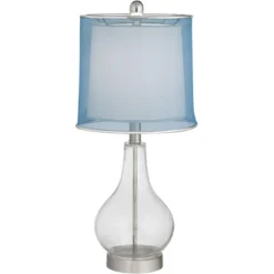360 Lighting Modern Accent Table Lamps 21.75" High Set Of 2 With USB Charging Port Clear Glass Blue Drum Shade For Living Room Desk Bedroom Office -Lighting Specialty Store GUEST cb1207c2 1de8 43b8 ae37 7ca50bd3ada8