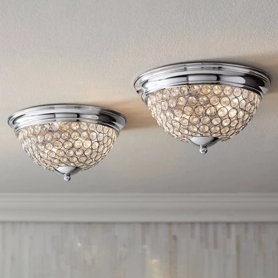 Possini Euro Design Faith Modern Ceiling Light Flush Mount Fixtures 11" Wide Set Of 2 Chrome 2-Light Crystal For Bedroom Kitchen Living Room Hallway 3 Possini Euro Design Faith Modern Ceiling Light Flush Mount Fixtures 11" Wide Set Of 2 Chrome 2-Light Crystal For Bedroom Kitchen Living Room Hallway