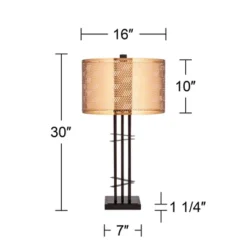Possini Euro Design Deborah Modern Mid Century Table Lamp 30" Tall Black With USB Charging Port Gold Metal Double Drum Shades For Living Room Desk -Lighting Specialty Store GUEST ccb51444 3a3d 47f9 8b7a 4949629a99e7
