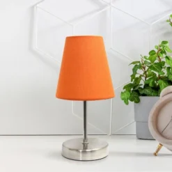 10.5" Petite Metal Stick Bedside Table Desk Lamp In Sand Nickel With Fabric Shade Orange - Creekwood Home 11 10.5" Petite Metal Stick Bedside Table Desk Lamp In Sand Nickel With Fabric Shade Orange - Creekwood Home -Lighting Specialty Store GUEST cd90d4b9 d020 4d67 bd4b 251c8790e973