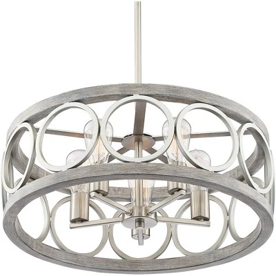 Franklin Iron Works Salima Brushed Nickel Gray Pendant Chandelier 21 1/4" Wide Farmhouse Rustic LED 5-Light Fixture For Dining Room Kitchen Island 4 Franklin Iron Works Salima Brushed Nickel Gray Pendant Chandelier 21 1/4" Wide Farmhouse Rustic LED 5-Light Fixture For Dining Room Kitchen Island - Image 2