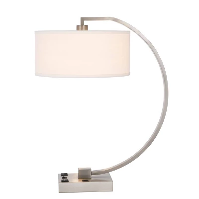 Contemporary Metal Desk Lamp With 2 Power Outlets And 1 USB Port Brushed Steel - Cal Lighting 4 Contemporary Metal Desk Lamp With 2 Power Outlets And 1 USB Port Brushed Steel - Cal Lighting - Image 2