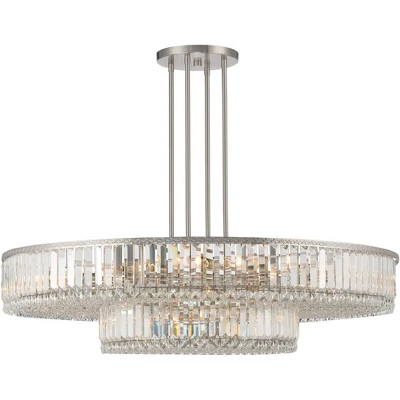 Stiffel Brushed Nickel Chandelier 40 1/4" Wide Modern 2-Tier Frame Clear Crystal 16-Light Fixture For Dining Room House Entryway 6 Stiffel Brushed Nickel Chandelier 40 1/4" Wide Modern 2-Tier Frame Clear Crystal 16-Light Fixture For Dining Room House Entryway - Image 4