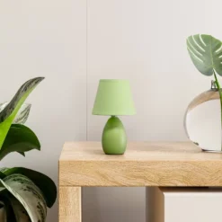 9.45" Petite Ceramic Oblong Bedside Table Desk Lamp With Matching Tapered Drum Shade Green - Creekwood Home -Lighting Specialty Store GUEST d370cfe4 7df3 4d3c b5a8 4dd68fce6eec