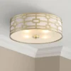 Stiffel Modern Art Deco Ceiling Light Flush Mount Fixture Gold 18" Wide Open Grid Fabric Drum Shade Bedroom Kitchen -Lighting Specialty Store GUEST d4328b6f ea0b 4fa9 bb9e df6f591be791