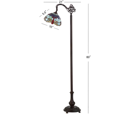 60" Dragonfly Tiffany Style Arched Floor Lamp (Includes LED Light Bulb) Bronze - JONATHAN Y 5 60" Dragonfly Tiffany Style Arched Floor Lamp (Includes LED Light Bulb) Bronze - JONATHAN Y - Image 3