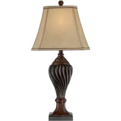 Regency Hill Traditional Table Lamp 28.5" Tall Carved Two Tone Brown Urn Shaped Beige Fabric Shade For Living Room Family Bedroom Bedside -Lighting Specialty Store GUEST d89d27da 1971 4360 89f9 7c84c5889cc4