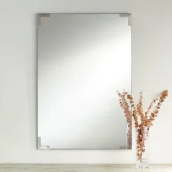 Noble Park Slynia Rectangular Vanity Decorative Wall Mirror Modern Silver Metal Corner 27" Wide For Bathroom Bedroom Living Room Home Office Entryway
