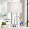 Possini Euro Design Modern Table Lamp With USB Outlet Reading Light LED 29.25" Tall Brushed Nickel Rectangular Off White Shade Bedroom Office -Lighting Specialty Store GUEST deddd0e4 9a88 4a02 b8f6 8a3608fc9c15