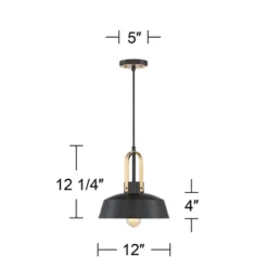 Possini Euro Design Black Warm Brass Mini Pendant Lighting Fixture 12" Wide Farmhouse Rustic For Dining Room House Home Kitchen Island High Ceilings -Lighting Specialty Store GUEST dfbbf7b4 fa90 4b91 85ef bc93f5813fb2