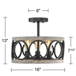 Franklin Iron Works Salima Rustic Farmhouse Ceiling Light Semi Flush Mount 16" Wide Black Gray Wood 3-Light For Bedroom Kitchen Living Room Hallway 14 Franklin Iron Works Salima Rustic Farmhouse Ceiling Light Semi Flush Mount 16" Wide Black Gray Wood 3-Light For Bedroom Kitchen Living Room Hallway -Lighting Specialty Store GUEST e0c2b019 6fe8 41bd bf27 c4baa64e8632
