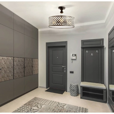 17" Elise 3-Light Crystal/Metal Drum Semi-Flush Mount Black - JONATHAN Y 4 17" Elise 3-Light Crystal/Metal Drum Semi-Flush Mount Black - JONATHAN Y - Image 2