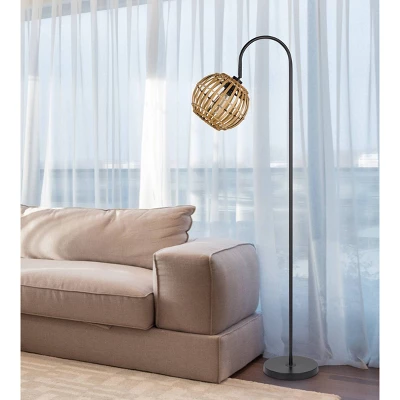 62.5' Metal Floor Lamp With Bamboo Shade Black - Cal Lighting 3 62.5' Metal Floor Lamp With Bamboo Shade Black - Cal Lighting