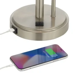 Possini Euro Design Traverse Modern Table Lamps Set Of 2 29 1/2" Tall Brushed Nickel With USB Charging Port LED Gooseneck White Drum Shade For Desk -Lighting Specialty Store GUEST e5e98734 7ed3 4d2c 89e5 e165f0c556bf