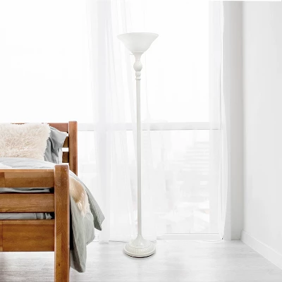 1-Light Classic Torchiere Floor Lamp With Marbleized Glass Shade White - Lalia Home 4 1-Light Classic Torchiere Floor Lamp With Marbleized Glass Shade White - Lalia Home - Image 2