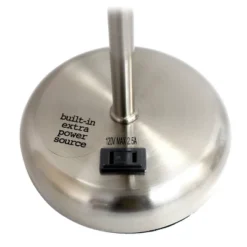 19.5" Bedside Power Outlet Base Metal Table Desk Lamp Brushed Steel With Fabric Shade Teal Blue - Creekwood Home -Lighting Specialty Store GUEST e8f1469a 389e 4710 80a9 5cfd9151cc87