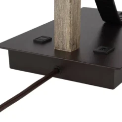 Franklin Iron Works Gentry Industrial Desk Lamp 22" High Oil Rubbed Bronze Faux Wood Cage With USB And AC Power Outlet In Base Oatmeal Shade For Desk -Lighting Specialty Store GUEST e9a51b6a 1ebc 4026 8b3c f0f62685be7a