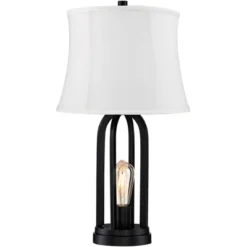 360 Lighting Marcel Industrial Table Lamps 24 1/4" High Set Of 2 Black With USB Charging Port And Nightlight LED Cream Shade For Bedroom Bedside Desk -Lighting Specialty Store GUEST ea3a164c fa0b 40e2 a3ea 4302b9441968