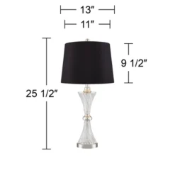 Regency Hill Luca Modern Table Lamps 25 1/2" High Set Of 2 Clear Glass With USB Charging Port Black Faux Silk Shade For Bedroom Living Room Home Desk -Lighting Specialty Store GUEST eb287bd2 b6f7 44a7 873c 6c672e8bb144