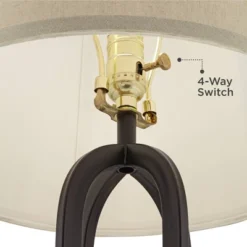 360 Lighting Marcel Industrial Table Lamps Set Of 2 With Round Risers 24 1/4" High Black LED Nightlight USB Port Natural Shade For Living Room Desk -Lighting Specialty Store GUEST efa8b684 a82d 499b 8e29 4585407ab102