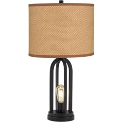 360 Lighting Marcel Industrial Table Lamps 24 1/4" High Set Of 2 Black Metal With USB Port LED Nightlight Peanut Shade For Bedroom Living Room Desk -Lighting Specialty Store GUEST efab8c84 67d6 4576 b684 c2dd32e1294a