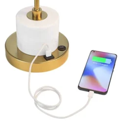 Possini Euro Design Barclay Modern Desk Lamp 23" High Warm Gold With USB Charging Port Frosted Glass Shade For Bedroom Living Room Bedside Office Kids -Lighting Specialty Store GUEST efefd731 f72f 4a13 a822 205d4524014e