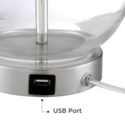 360 Lighting Modern Accent Table Lamps 21.75" High Set Of 2 With USB Charging Port Clear Glass Blue Drum Shade For Living Room Desk Bedroom Office -Lighting Specialty Store GUEST f00df3f3 b391 468b 9ff0 9e1d85d13e1c