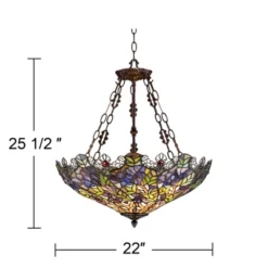 Robert Louis Tiffany Bronze Pendant Chandelier 22" Wide Rustic Floral Garden Stained Glass 3-Light Fixture For Dining Room House Foyer Kitchen Island -Lighting Specialty Store GUEST f4adaa8f 674a 4c25 b6bf 07bf7b44ef0f
