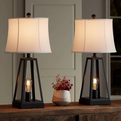 Franklin Iron Works Kacey Modern Table Lamps 25 1/4" High Set Of 2 Dark Metal With USB Charging Port Nightlight LED White Softback Shade For Home Desk 7 Franklin Iron Works Kacey Modern Table Lamps 25 1/4" High Set Of 2 Dark Metal With USB Charging Port Nightlight LED White Softback Shade For Home Desk - Image 5