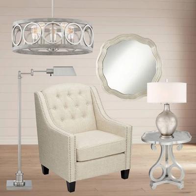 Franklin Iron Works Salima Brushed Nickel Gray Pendant Chandelier 21 1/4" Wide Farmhouse Rustic LED 5-Light Fixture For Dining Room Kitchen Island 9 Franklin Iron Works Salima Brushed Nickel Gray Pendant Chandelier 21 1/4" Wide Farmhouse Rustic LED 5-Light Fixture For Dining Room Kitchen Island - Image 7