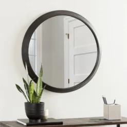 24" X 2" Uldrich Wood Framed Decorative Wall Mirror Black - Kate & Laurel All Things Decor -Lighting Specialty Store GUEST f6e4da80 4f0a 47b5 997d 502d141d7538