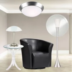 360 Lighting Deco Modern Accent Table Lamp 17" High Brushed Steel Touch On Off White Glass Dome Shade For Bedroom Bedside Nightstand Office Family -Lighting Specialty Store GUEST f764664f 03db 494f 90b2 6765c21e3570