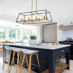 35" 8-Light Liane Farmhouse Industrial Iron Linear LED Pendant Black/Brass Gold - JONATHAN Y -Lighting Specialty Store GUEST fb466591 c646 4cce 9f46 1416945b2734