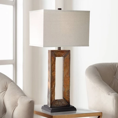 Franklin Iron Works Tahoe Rustic Table Lamp 32" Tall Natural Slate Off White Rectangular Shade For Bedroom Living Room Bedside Nightstand Office Kids 3 Franklin Iron Works Tahoe Rustic Table Lamp 32" Tall Natural Slate Off White Rectangular Shade For Bedroom Living Room Bedside Nightstand Office Kids
