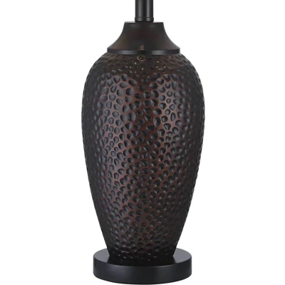 Franklin Iron Works Kaly Rustic Industrial Table Lamps 25" High Set Of 2 Hammered Oiled Bronze With USB Charging Port Faux Leather Drum Shade For Desk 6 Franklin Iron Works Kaly Rustic Industrial Table Lamps 25" High Set Of 2 Hammered Oiled Bronze With USB Charging Port Faux Leather Drum Shade For Desk - Image 4